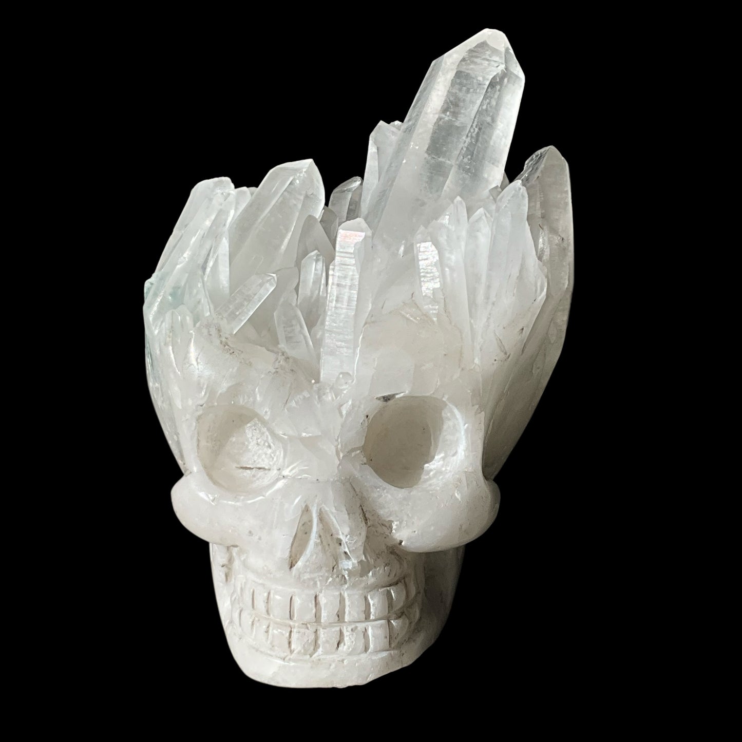 Quartz Crystal Carved Skull with Aqua Inclusion