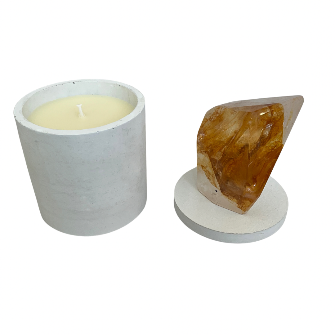 Quartz Crystal with Citrine Lid Gardenia Candle