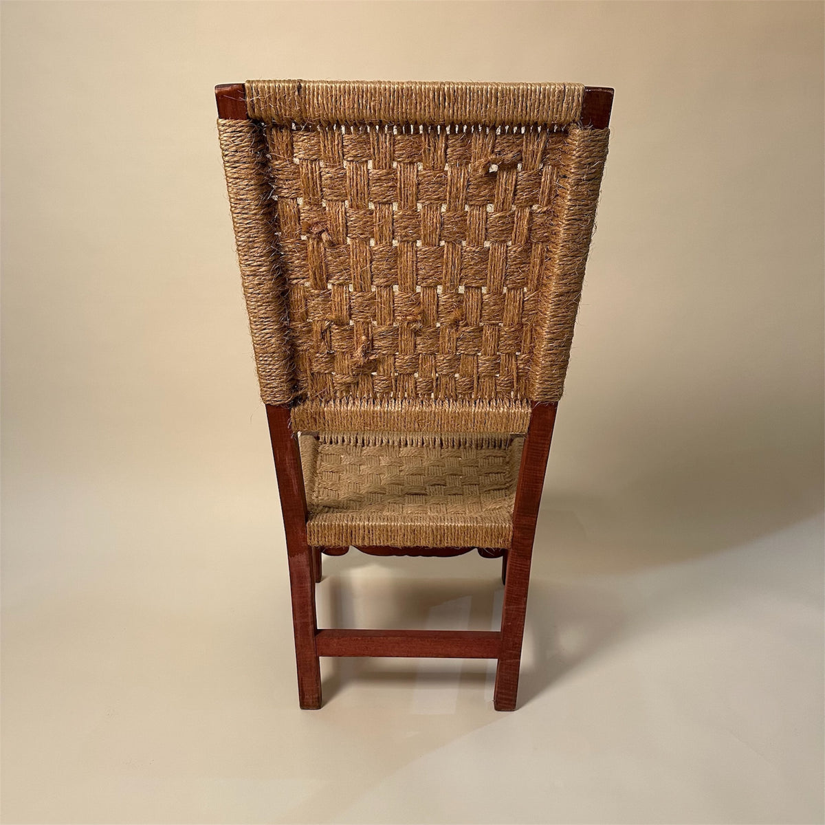 Pair of Carved Wooden and Woven Rope Armchairs
