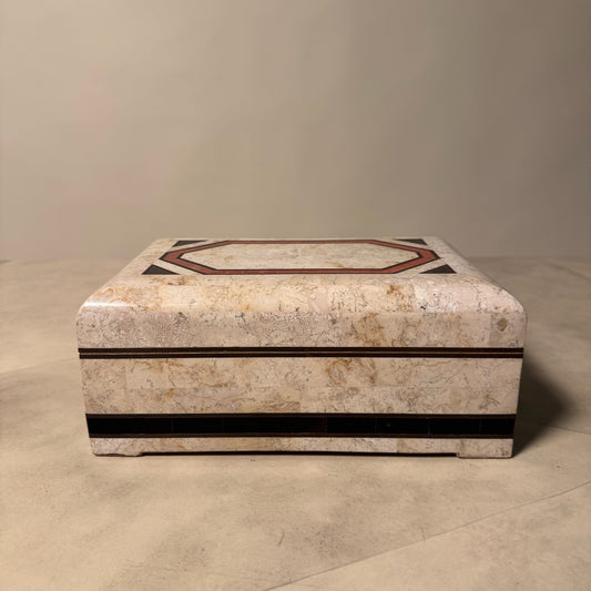 1980’s Tessellated Stone Box With Brass Accents