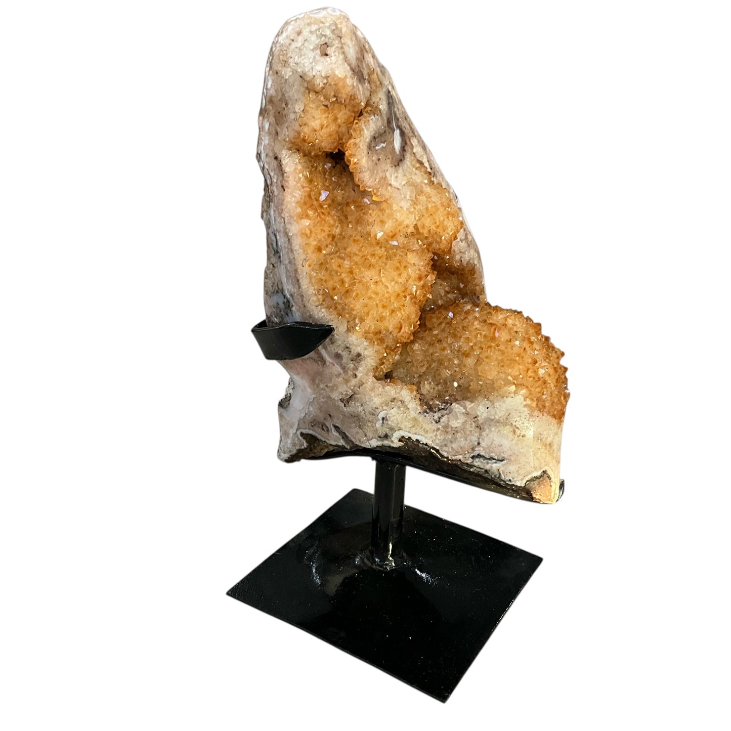 Abstract Citrine Geode Cluster on Metal Stand