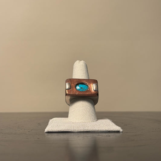 Pilot Mountain Turquoise w/ Copper & Silver Ring