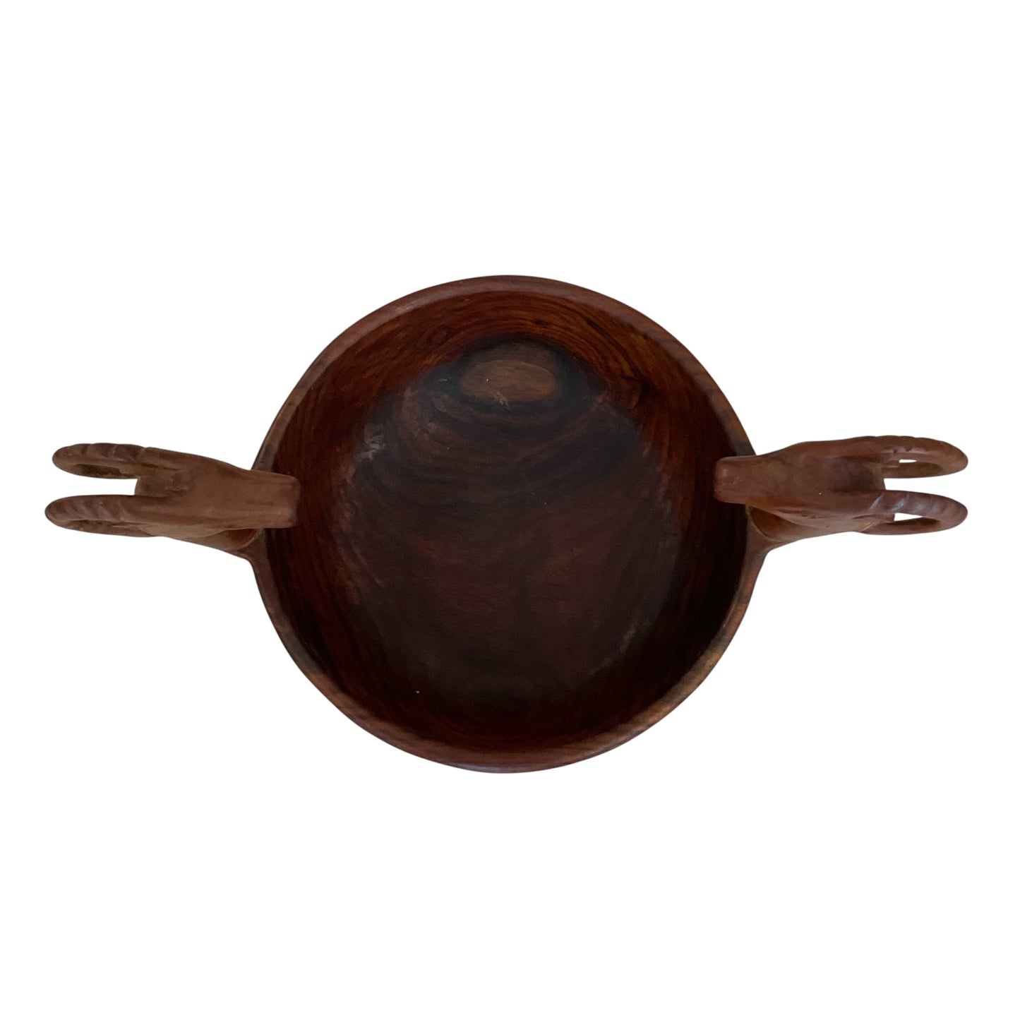 Vintage Carved Wood Double Ram Display Bowl