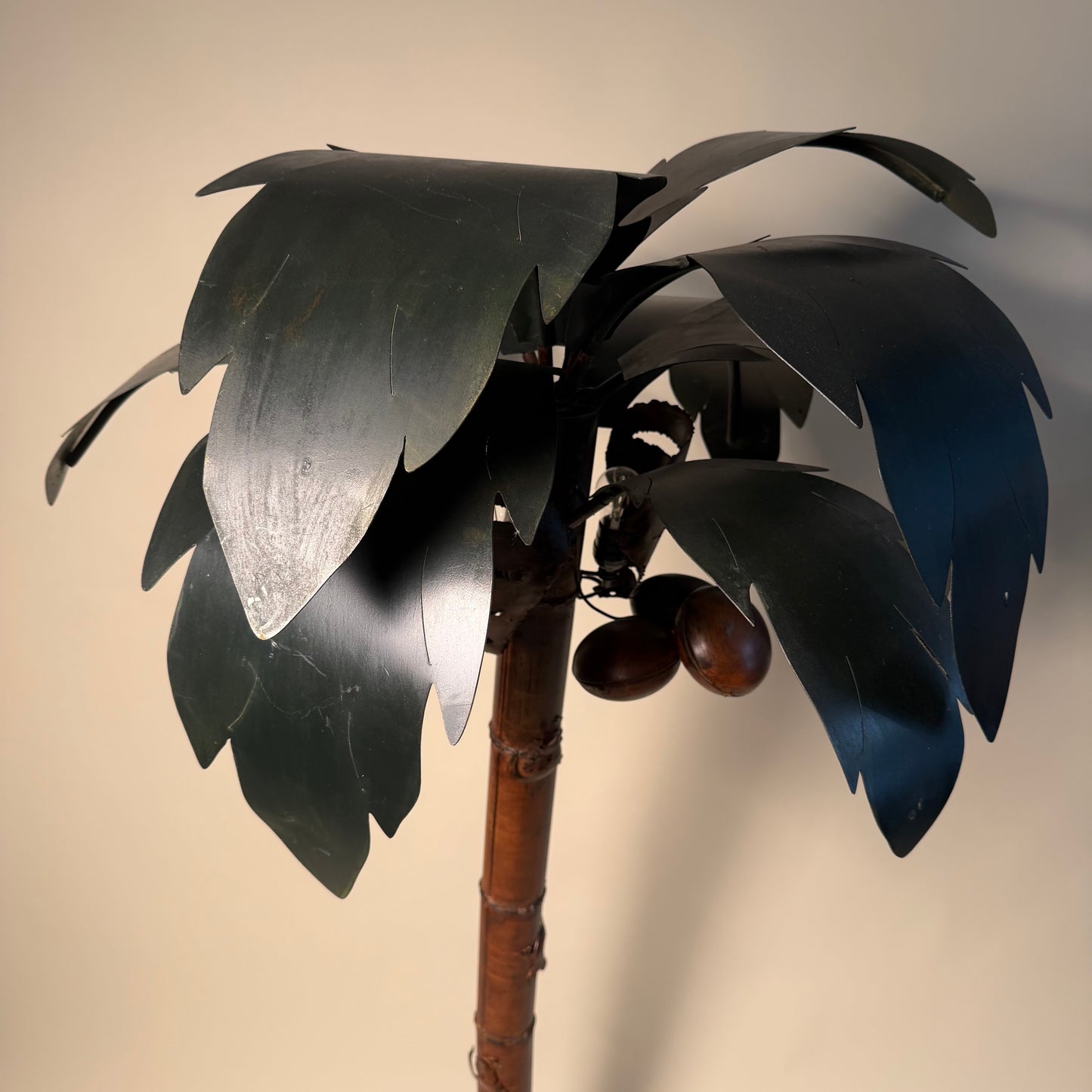 Vintage Metal Palm Tree Floor Lamp with Coconuts Accent