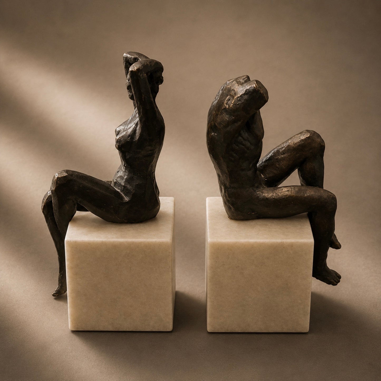 Pair of Vintage Bronze Figures on Marble Bookends