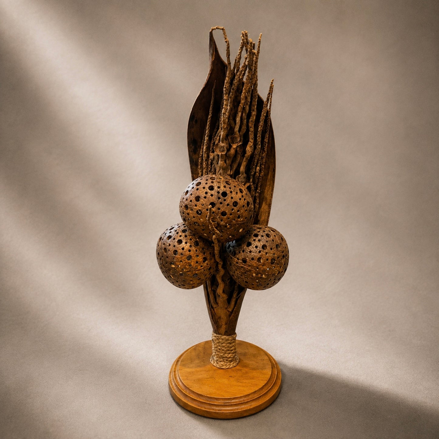 Vintage Tropical Wood Hand-Crafted Table Lamp