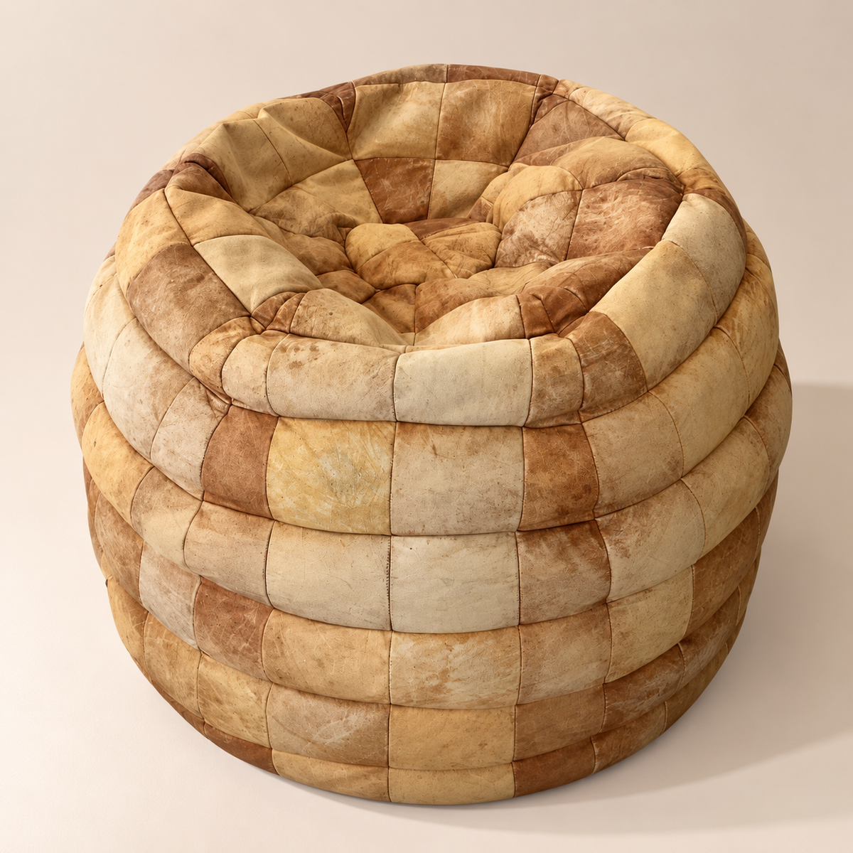 De Sede 1970's Leather Patchwork Pouf / Ottoman / Lounger