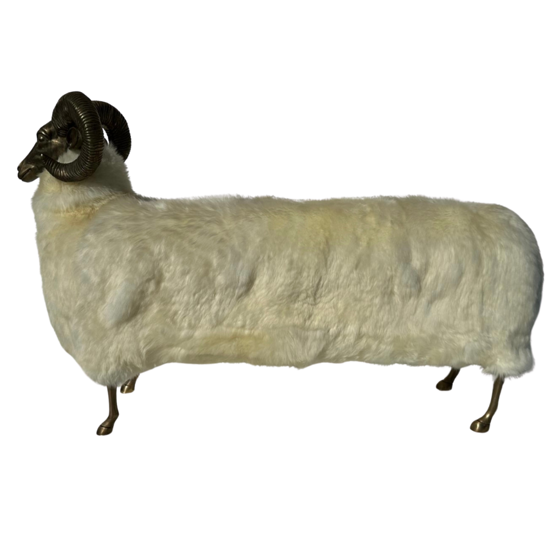 Brass / Fur Ram / Sheep Sculpture Bench