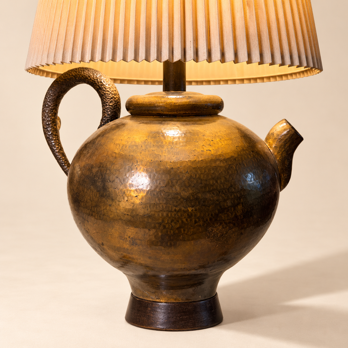 Vintage Hammered Brass Kettle Base Oversized Table Lamp