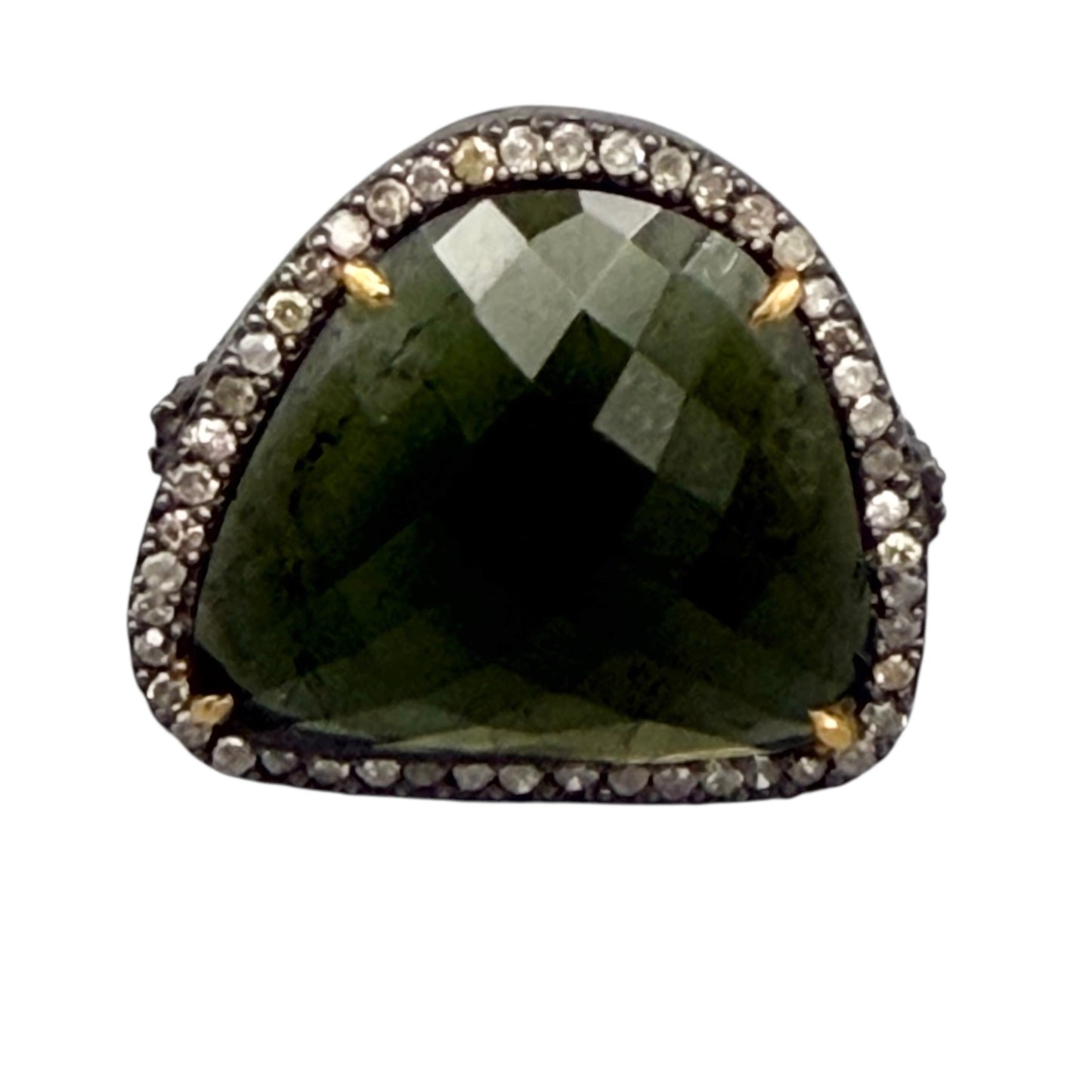 Faceted Green Tourmaline & Diamond Ring