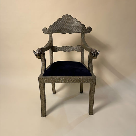 1960s Moroccan Vintage Hammered Metal Over Wood Chair