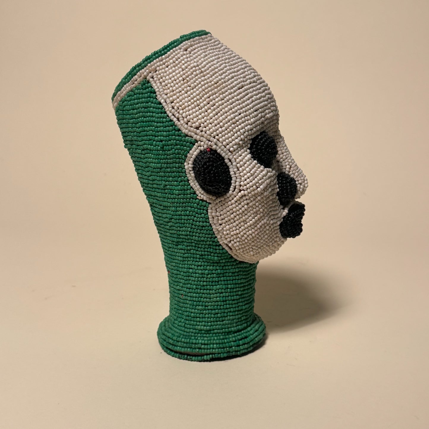 Ife Tribe Hand Beaded Vintage Head Sculptures White Green