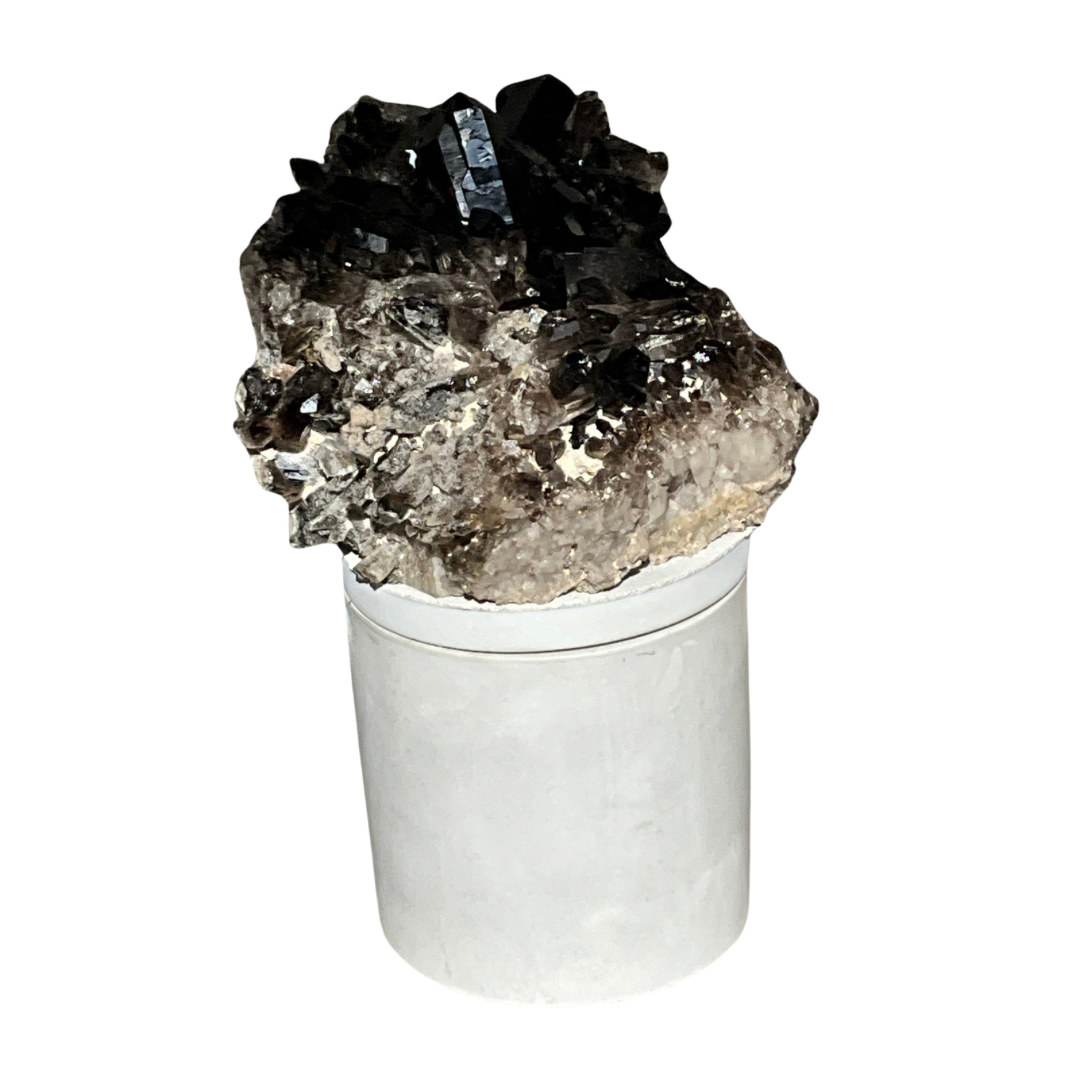 Large Smoky Quartz Cluster Lid Gardenia Candle