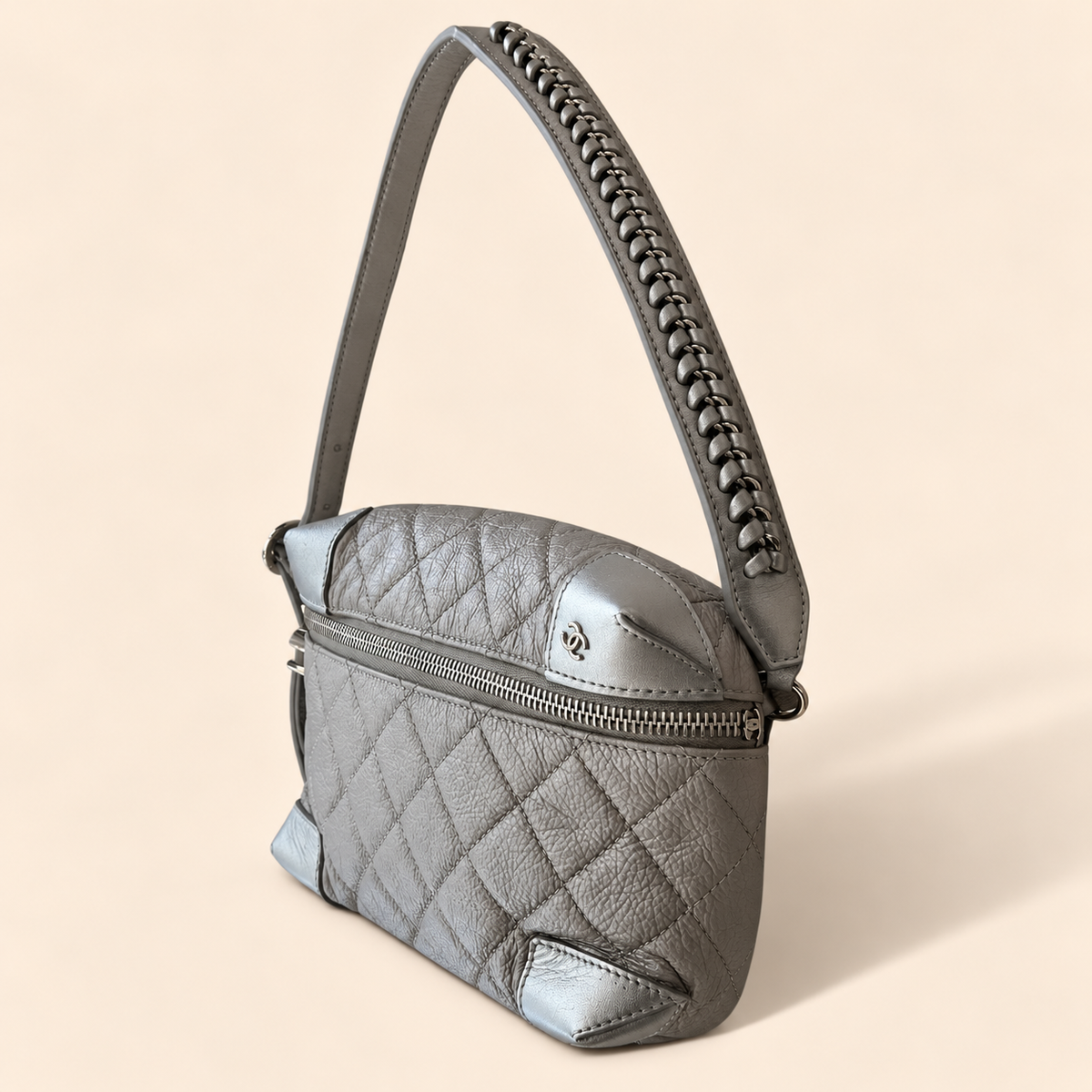 Chanel Silver Leather Quilted Waist Bag