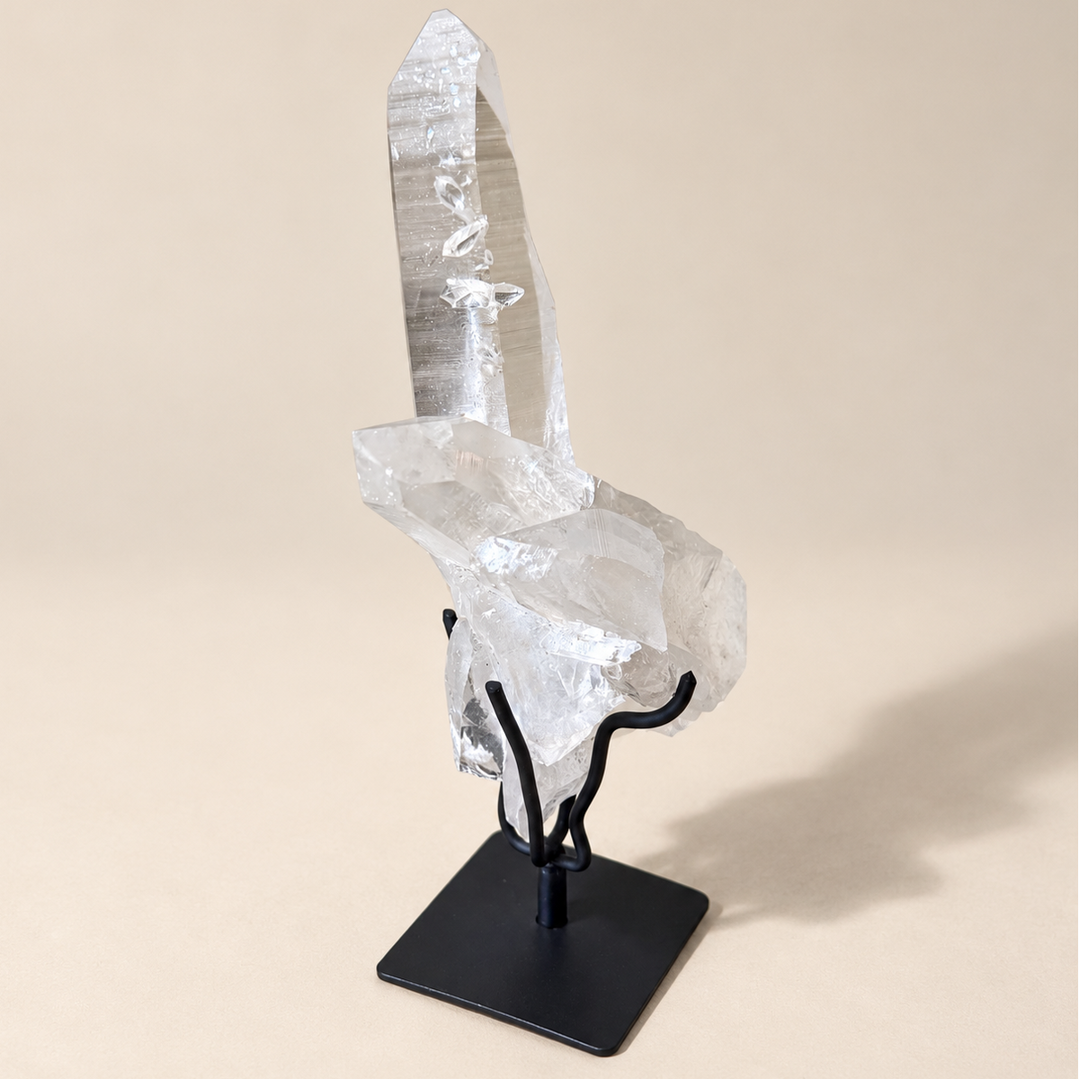 Lemurian Quartz Crystal Generator Cluster on Stand