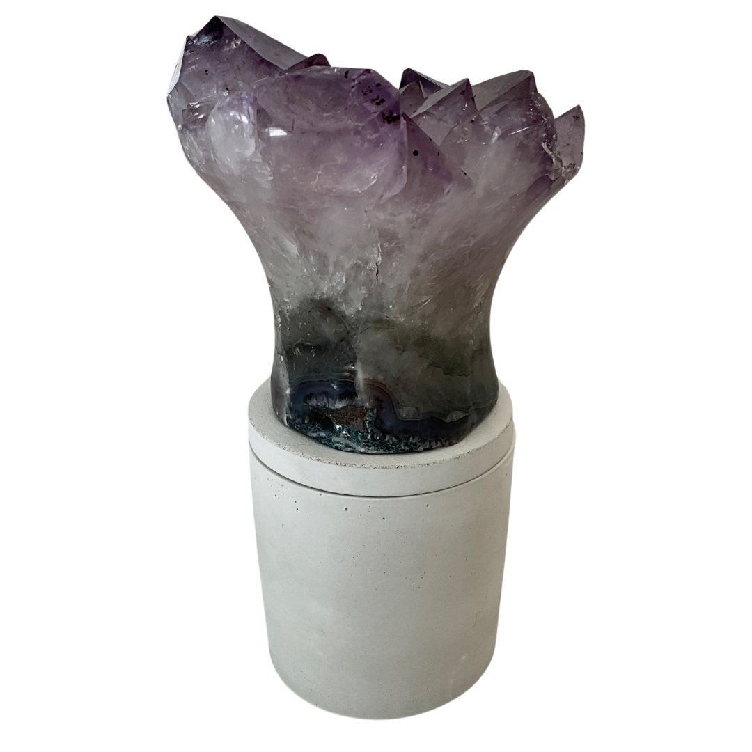 Amethyst "Flower" Cluster Crystal Lid Gardenia Candle