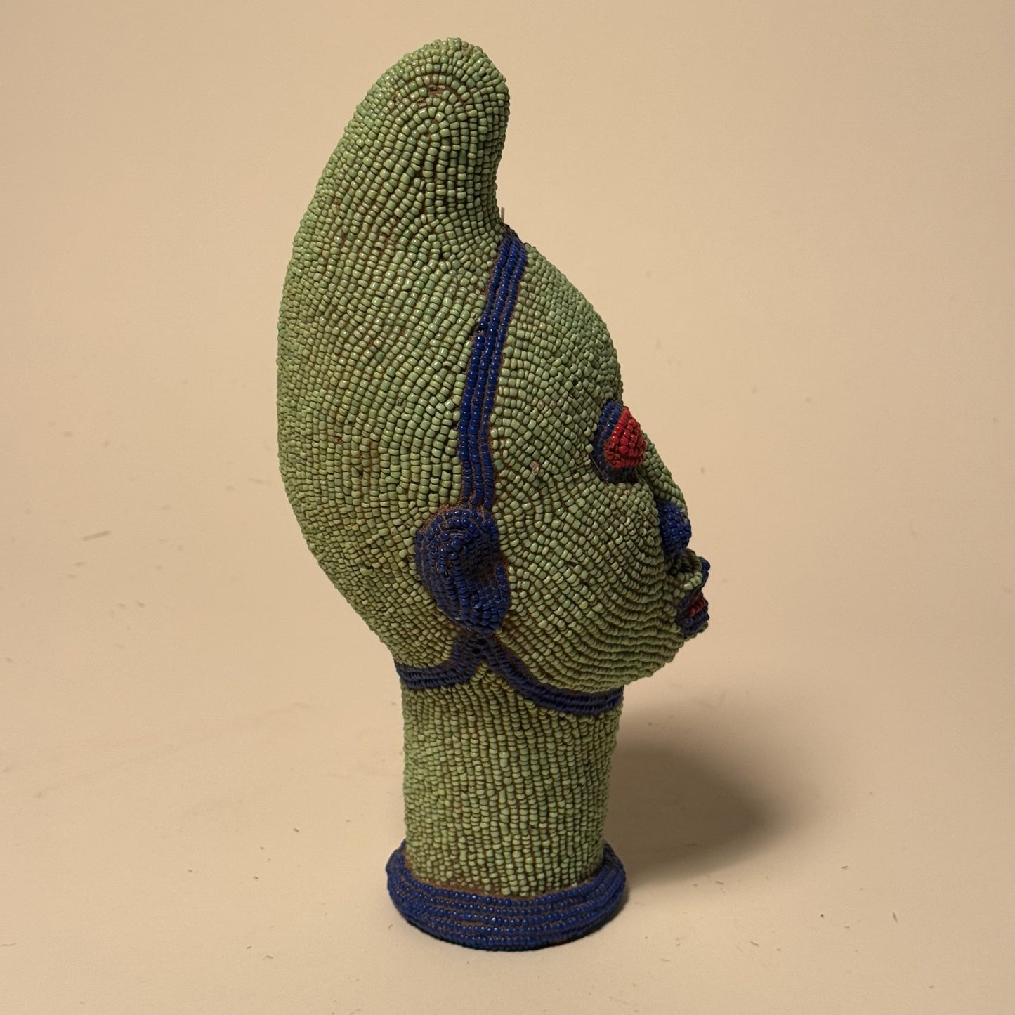 Ife Tribe Hand Beaded Vintage Head Sculptures Green Blue