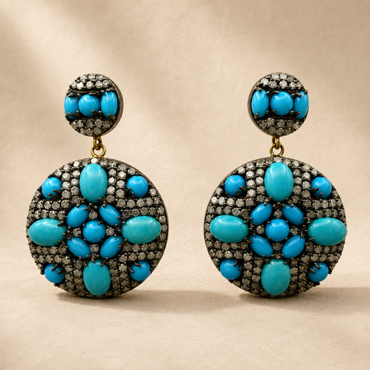 Multiple Turquoise & Diamond 2 Part Earrings