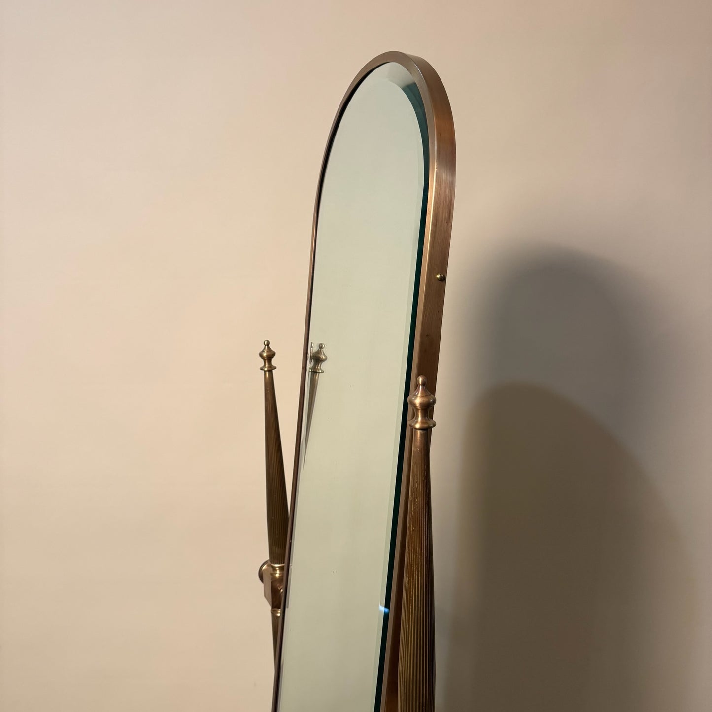Hollywood Regency Brass Floor Mirror
