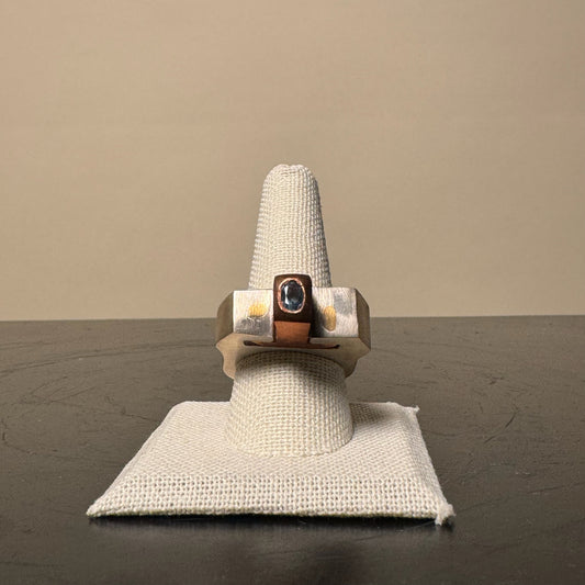 Blue Topaz Copper Brass & Silver Ring