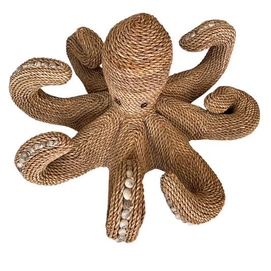Large Vintage Rattan Wicker Octopus with Seashells