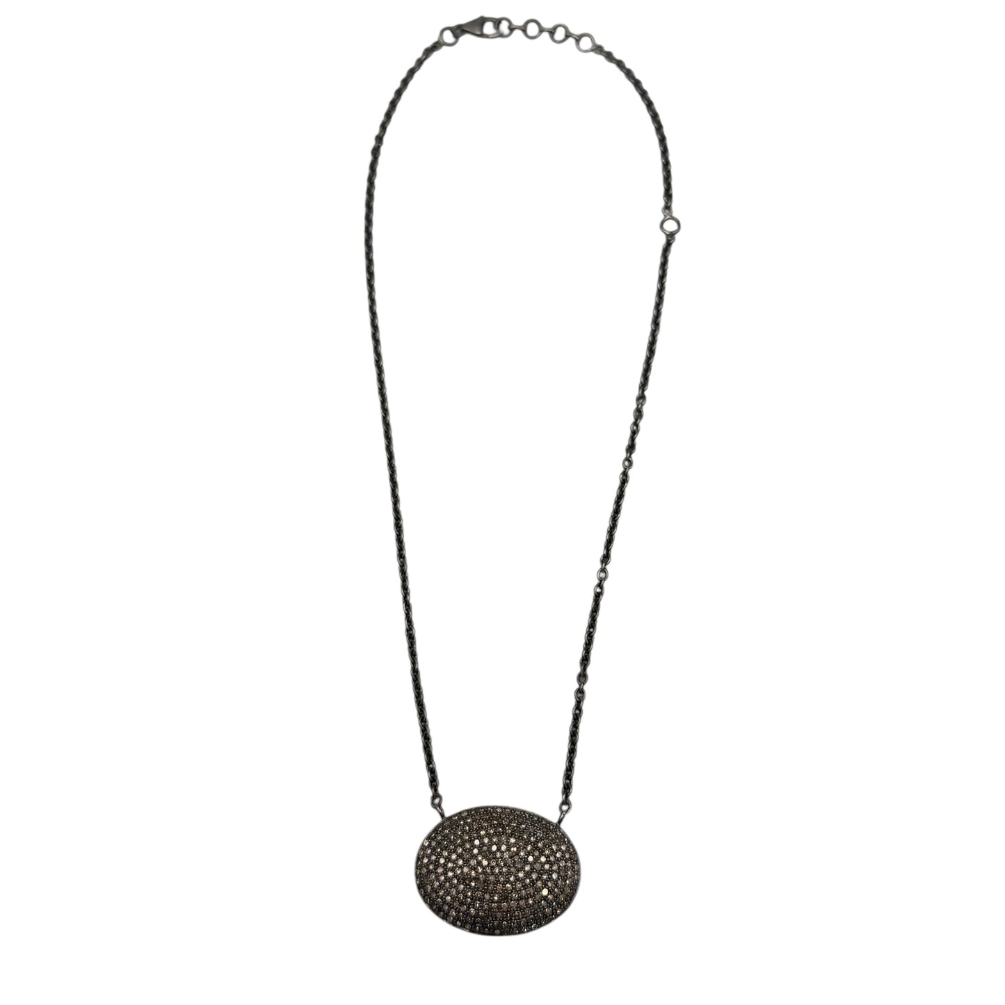 Oxidized Necklace with Diamond Oval Pendant