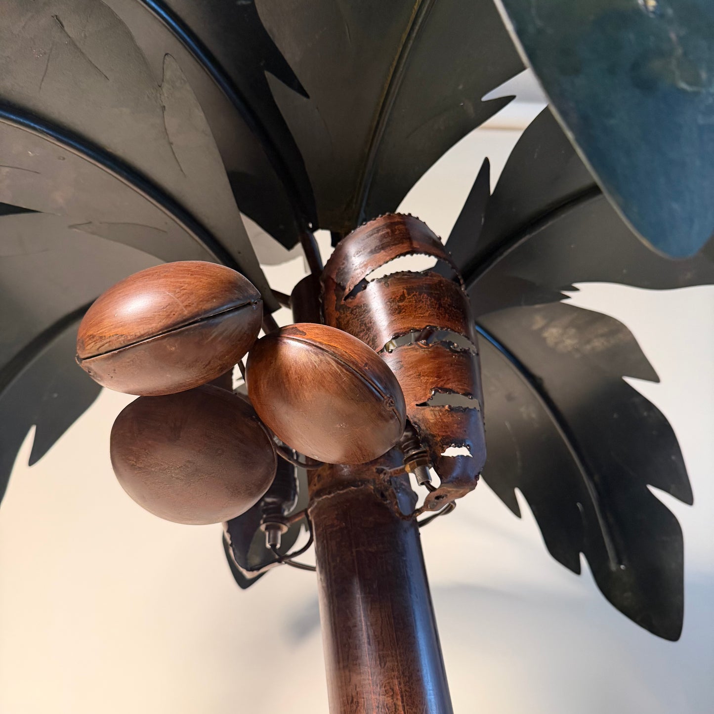 Vintage Metal Palm Tree Floor Lamp with Coconuts Accent