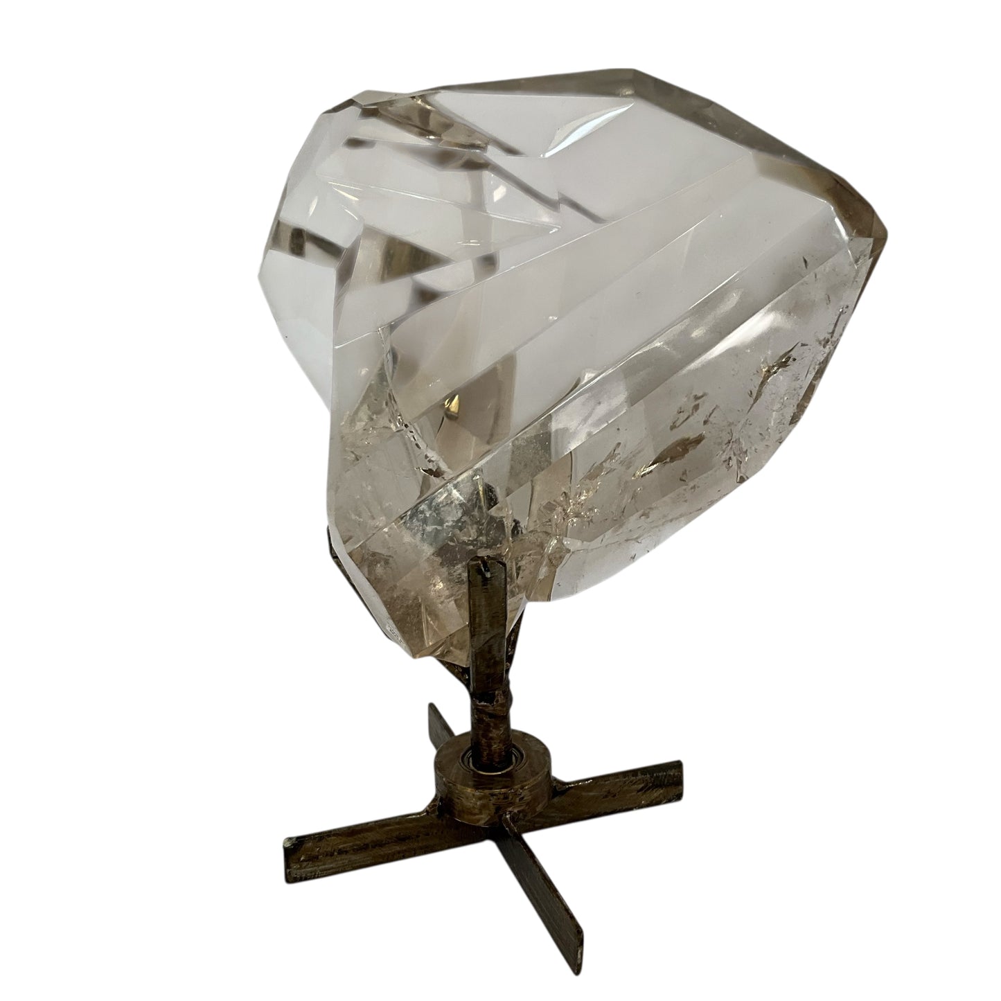 Clear Smoky Quartz Faceted Crystal on Spinning Stand