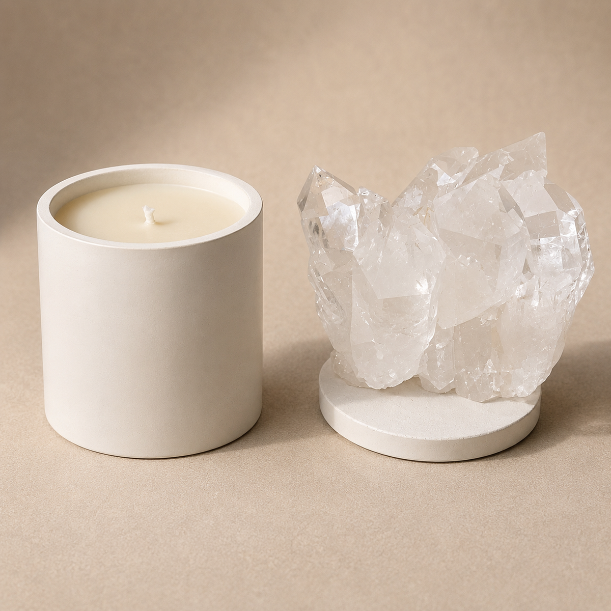 Clear Quartz Crystal Generator Cluster Lid Gardenia Candle