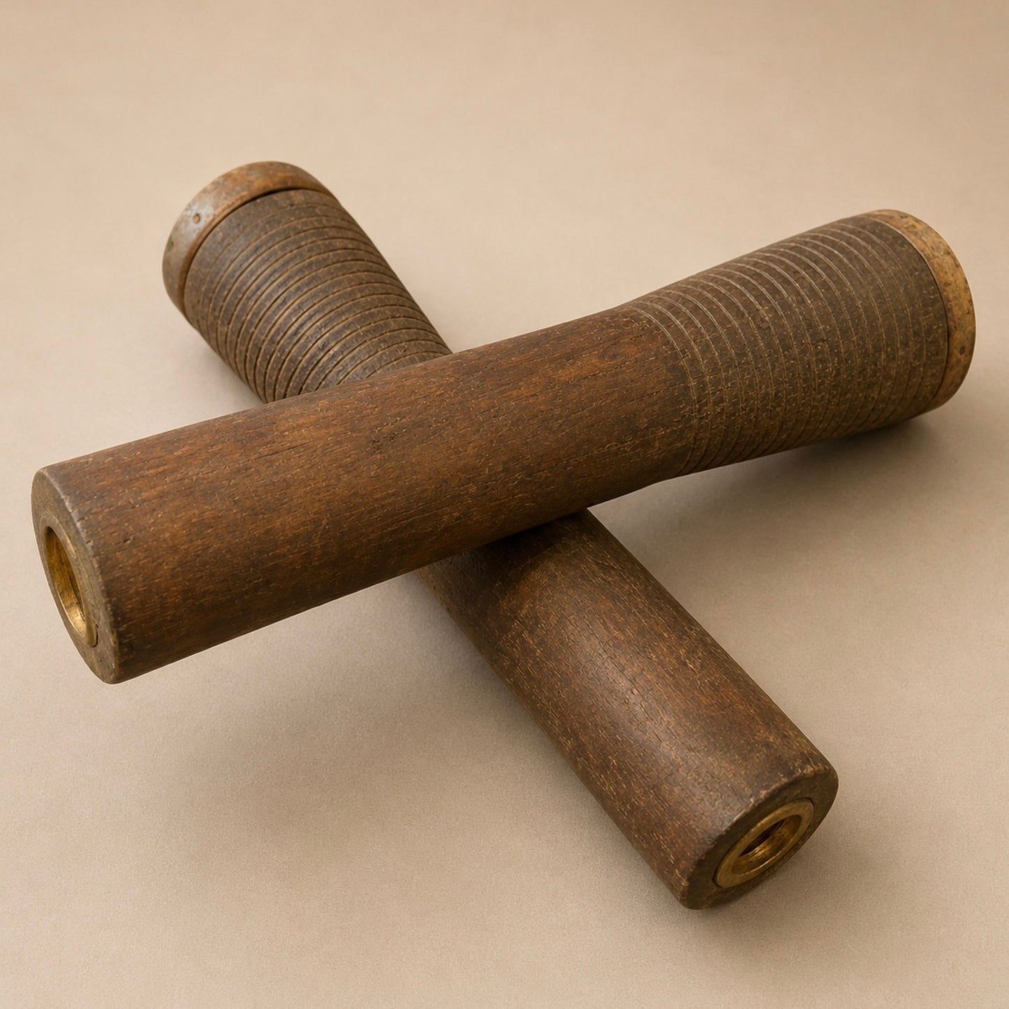 Vintage Rustic Pair of Wood & Metal Candle Holers