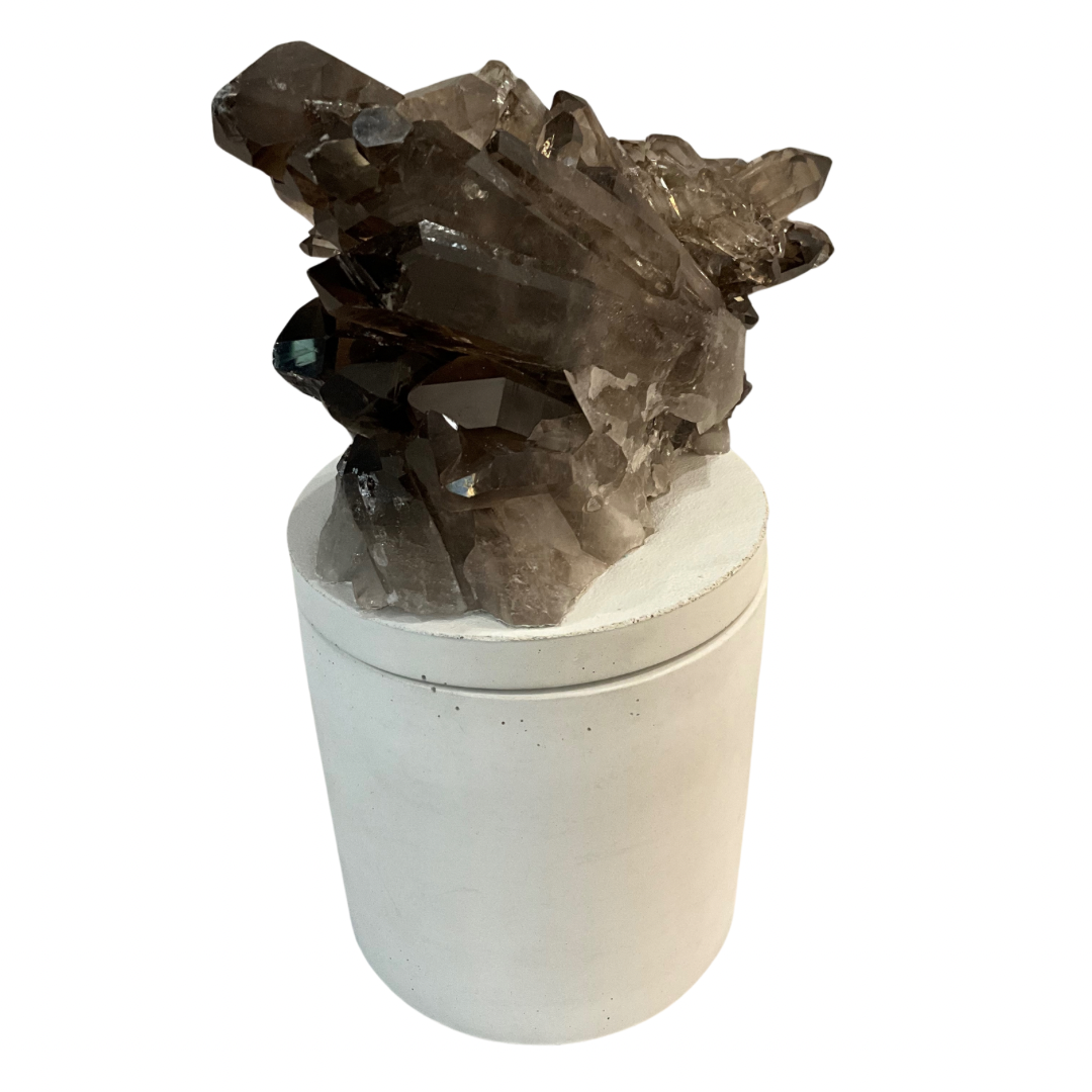 Multiple Smoky Quartz Crystal Lid Gardenia Candle