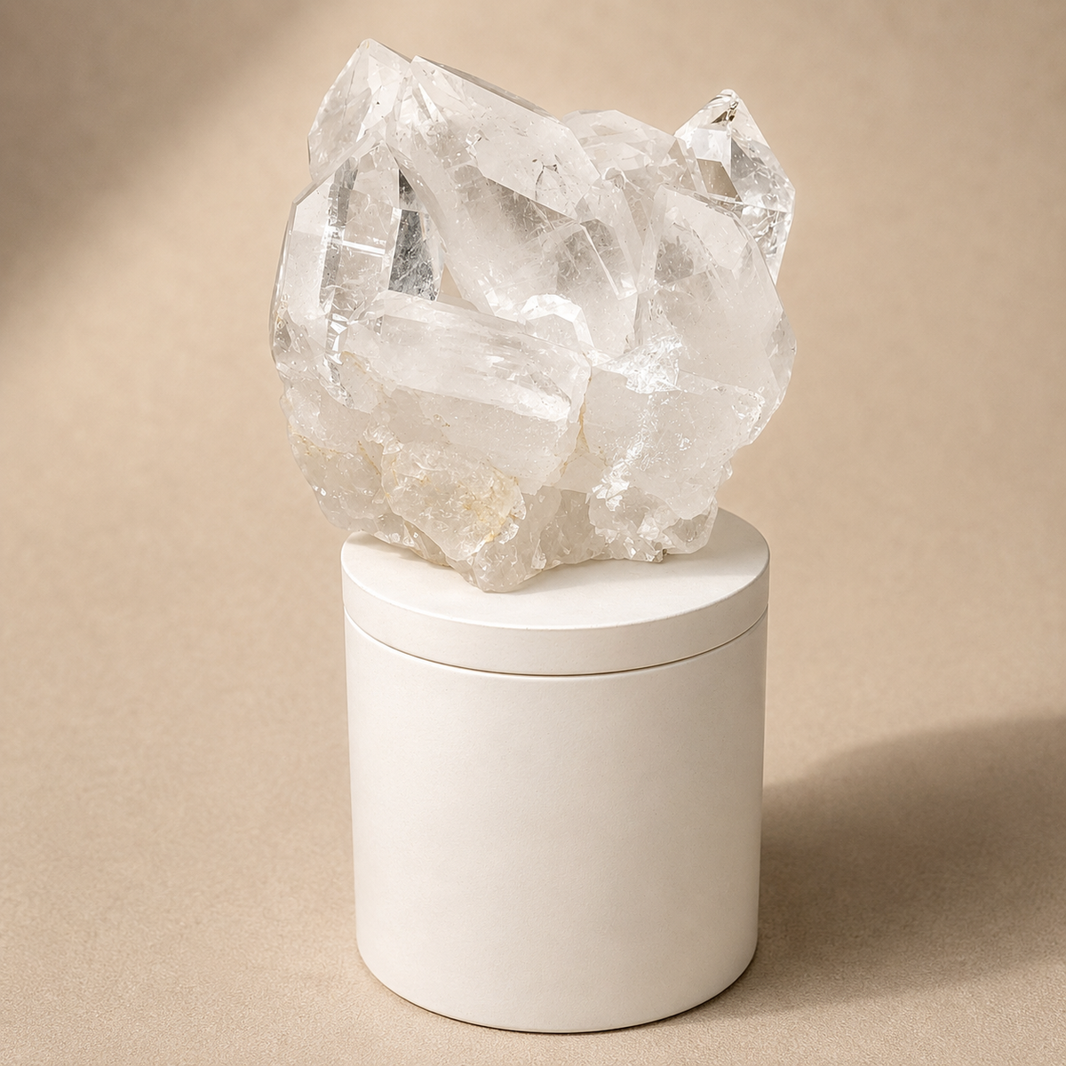 Clear Quartz Crystal Generator Cluster Lid Gardenia Candle