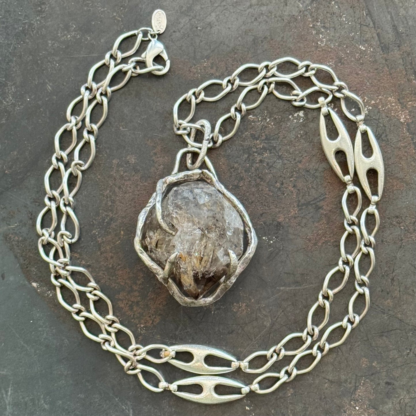 Elestial Smoky Herkimer Diamond w/ Sterling Silver Vendome Chain