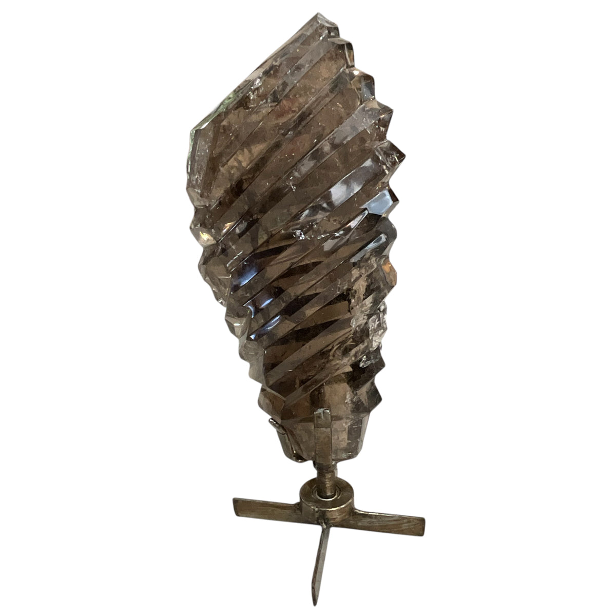 XL Smoky Quartz Pleated Crystal on Spinning Stand
