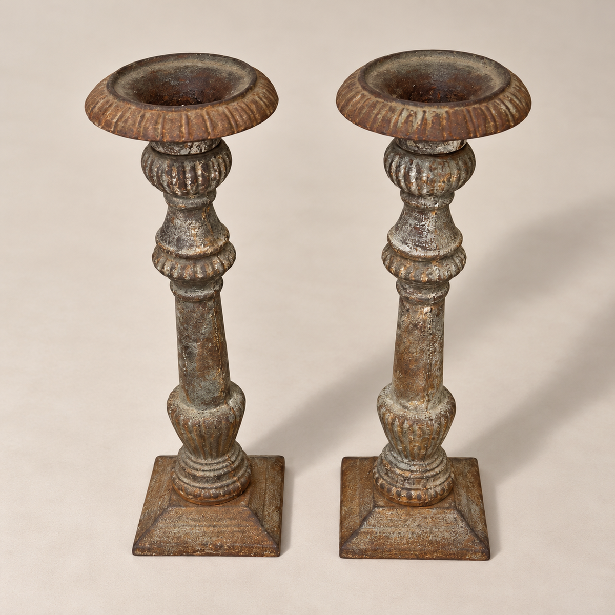 Vintage Set of 2 Cast Iron Candle Holders