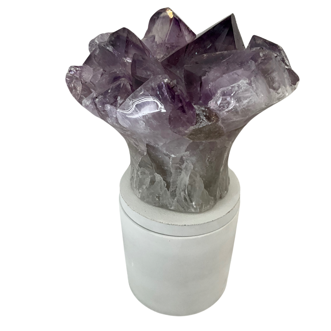 Amethyst Flower Cluster Crystal Lid Gardenia Candle