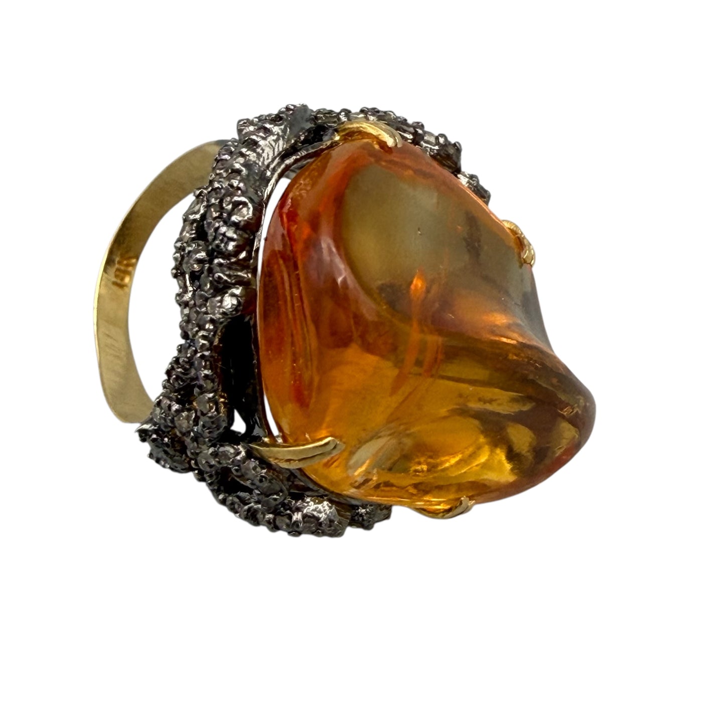 Golden Topaz Abstract Ring with Diamonds