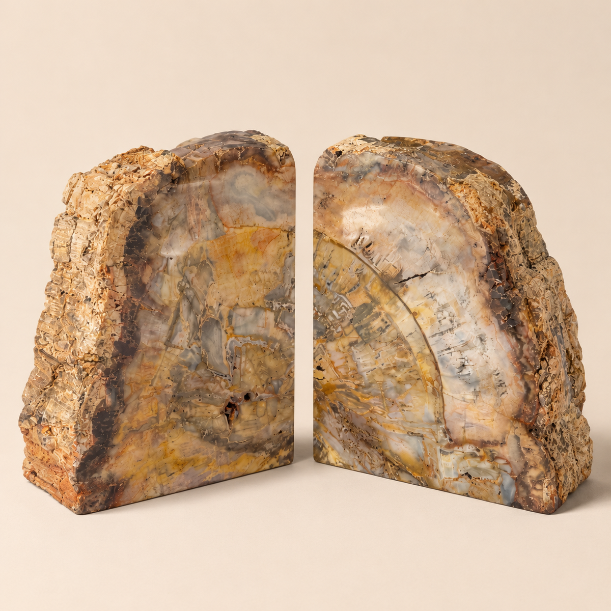 Hand Polished Petrified Wood Book Ends