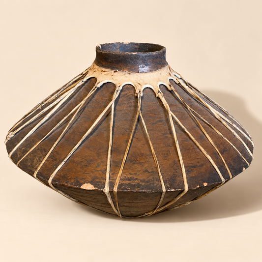African Floor Pottery Vase with Leather straps
