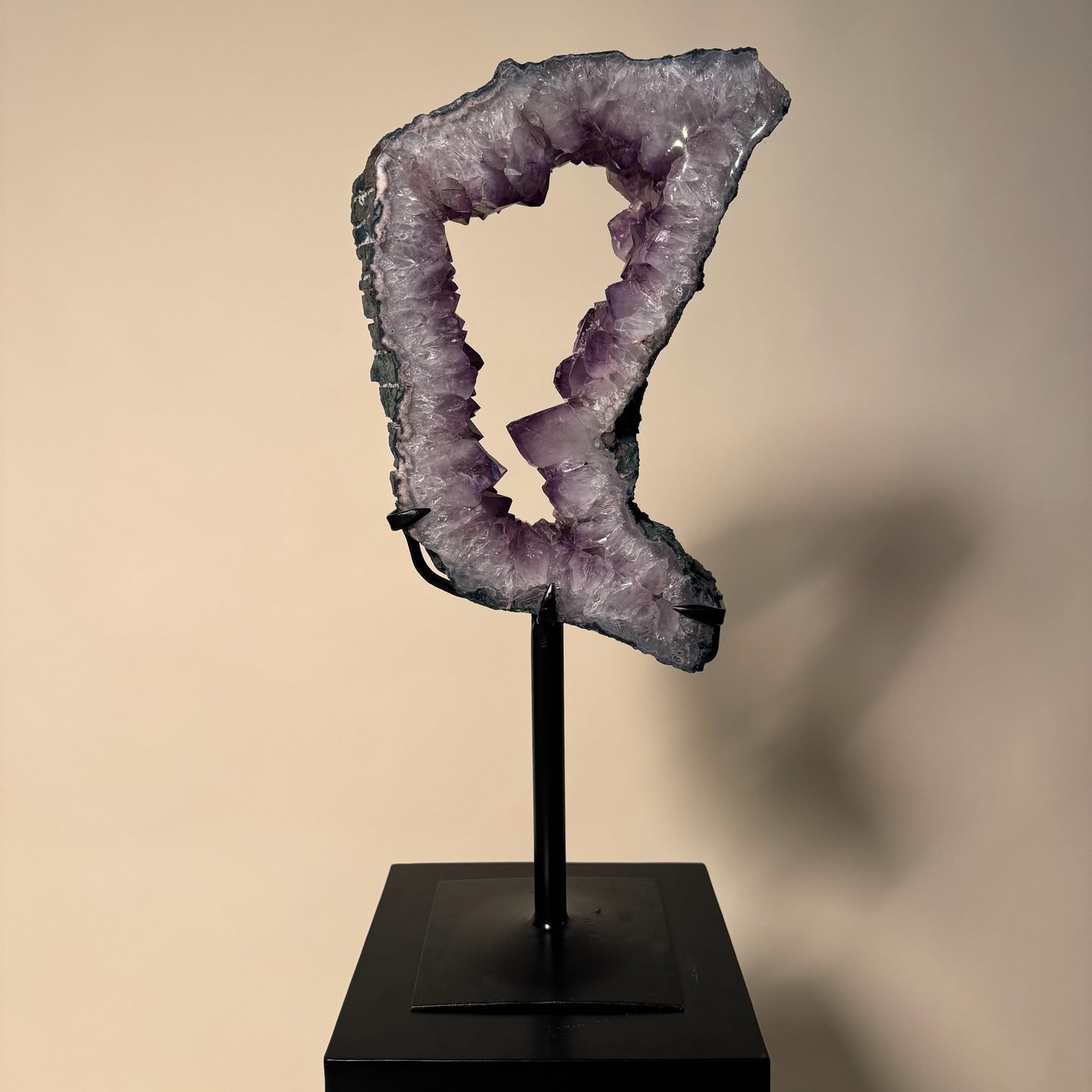 Cut-Out Amethyst Crystal Geode on Metal Stand