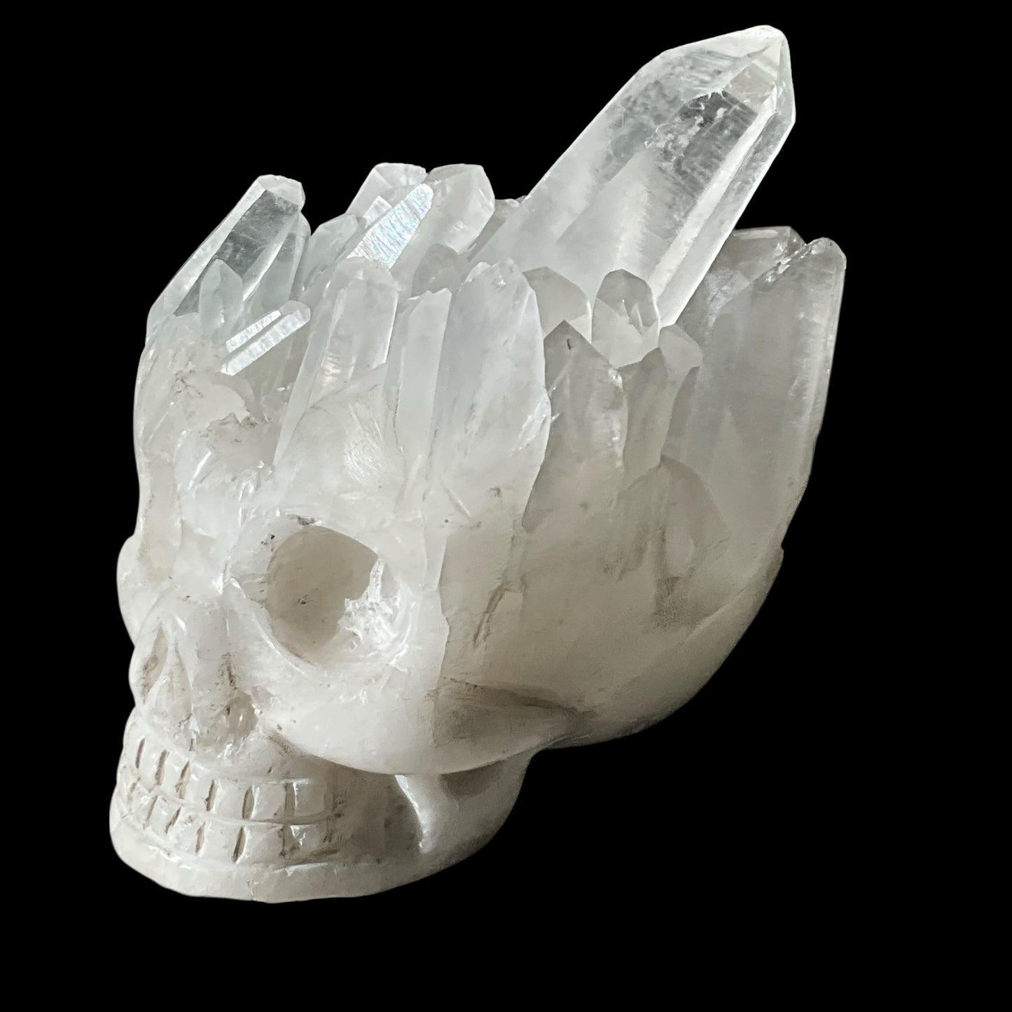 Quartz Crystal Carved Skull with Aqua Inclusion