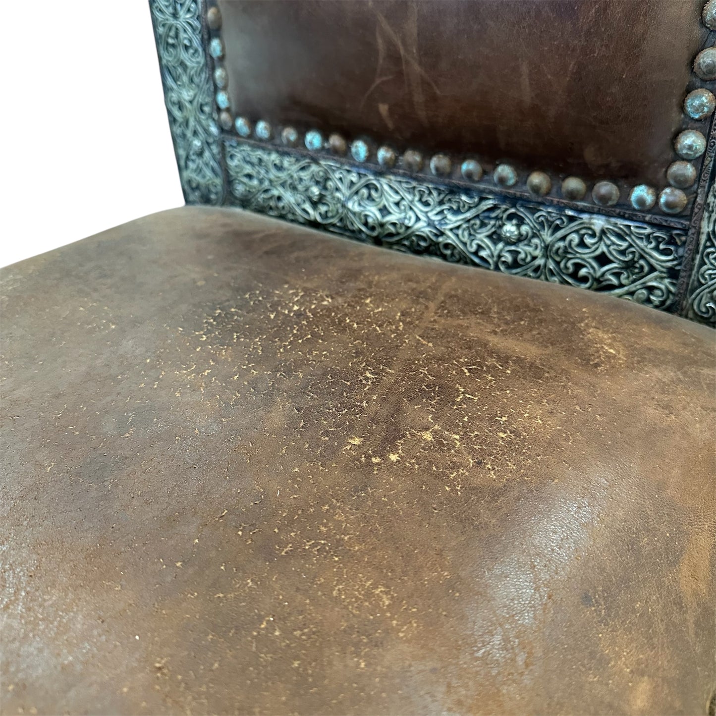 Moroccan Leather & Metal Chair with Studs