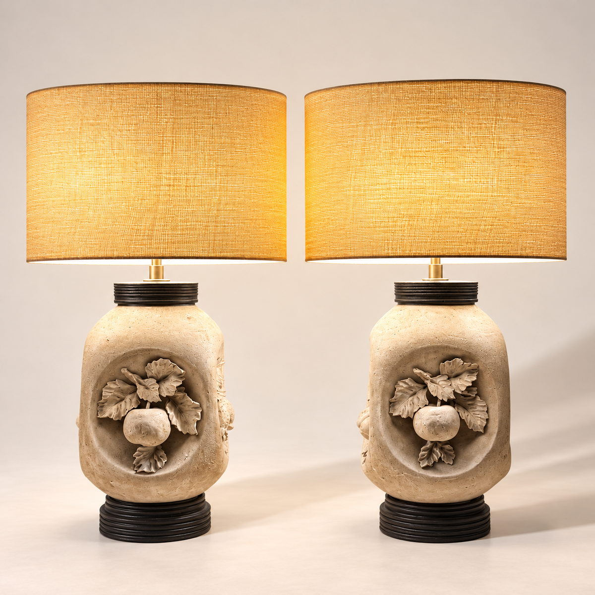 Pair of Matte Bisque Italian Mid Century Lamps