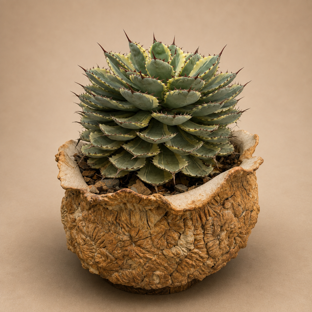 Dwarf Butterfly Agave Cactus in Hand-Crafted Ceramic Planter