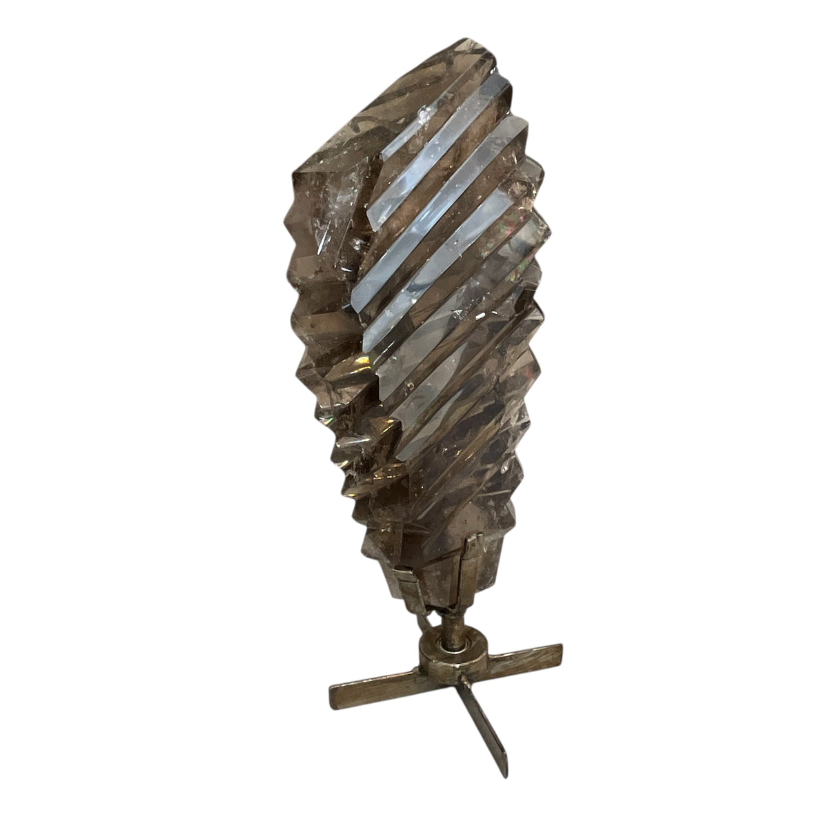 XL Smoky Quartz Pleated Crystal on Spinning Stand