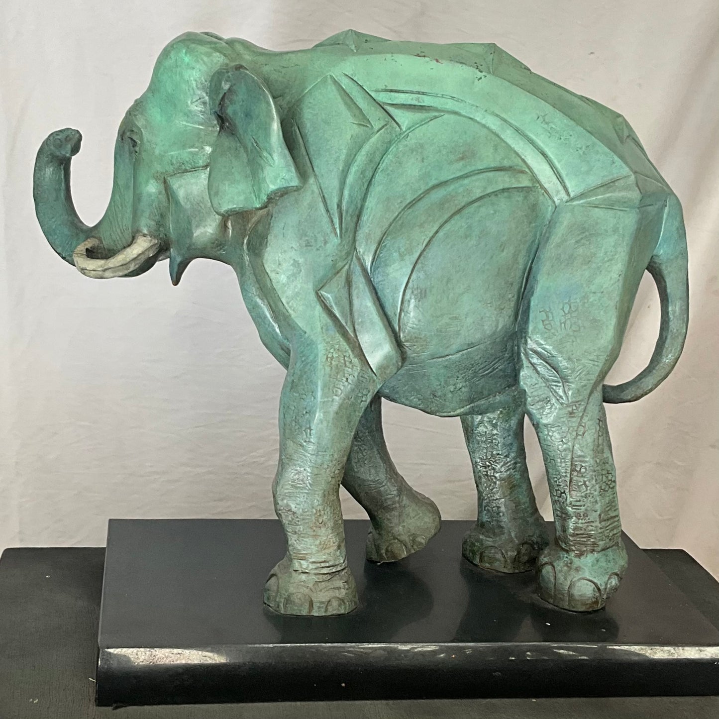 Cubist Patinated Bronze Elephant Sculpture