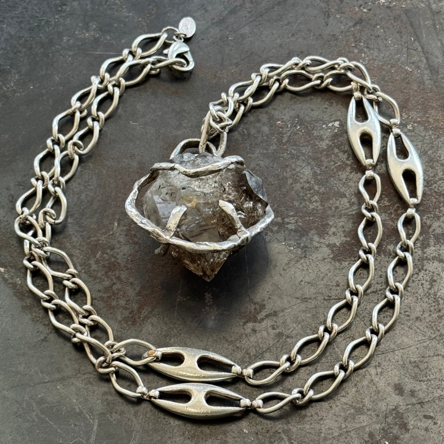 Elestial Smoky Herkimer Diamond w/ Sterling Silver Vendome Chain