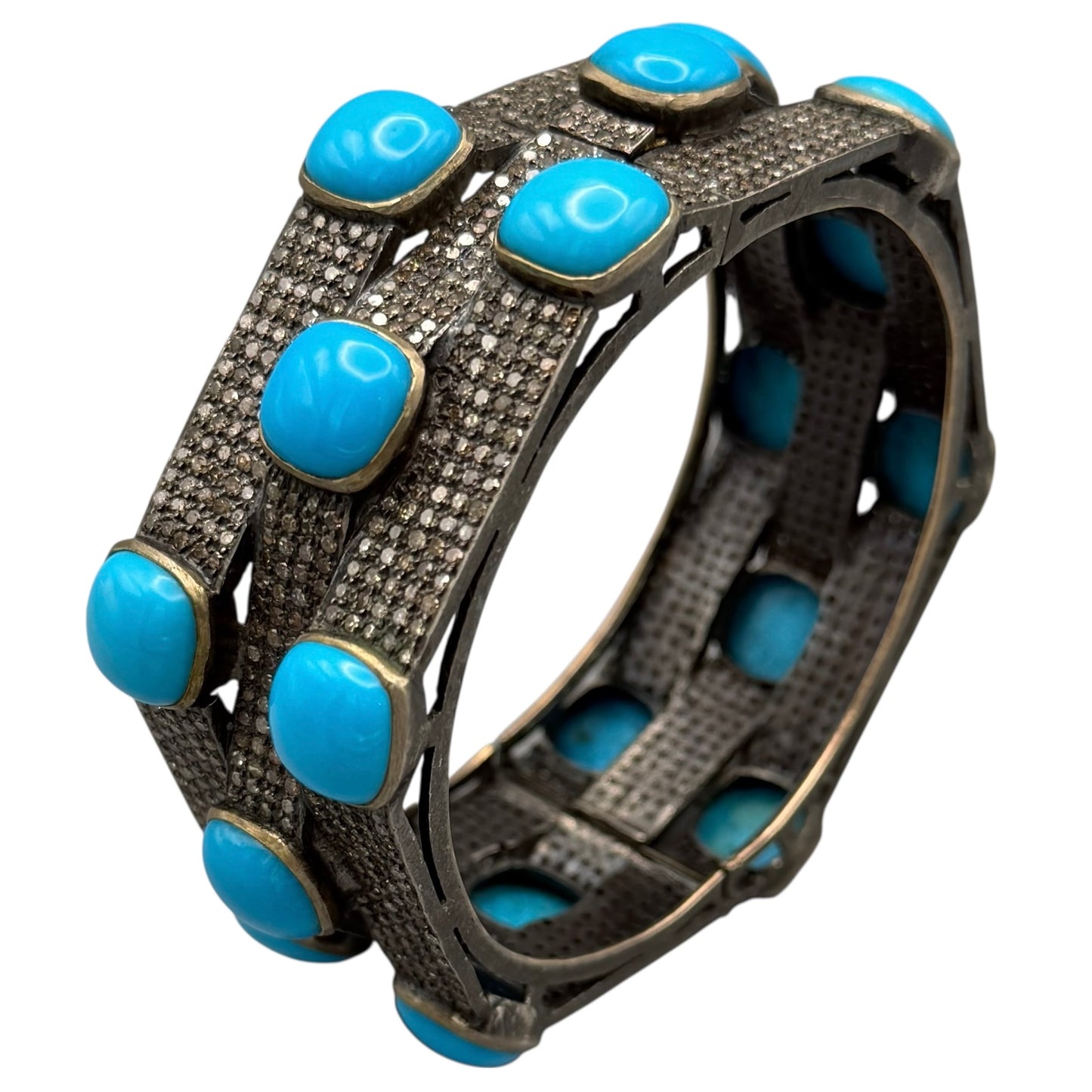 Triple Layer Bracelet with Diamonds & Turquoise