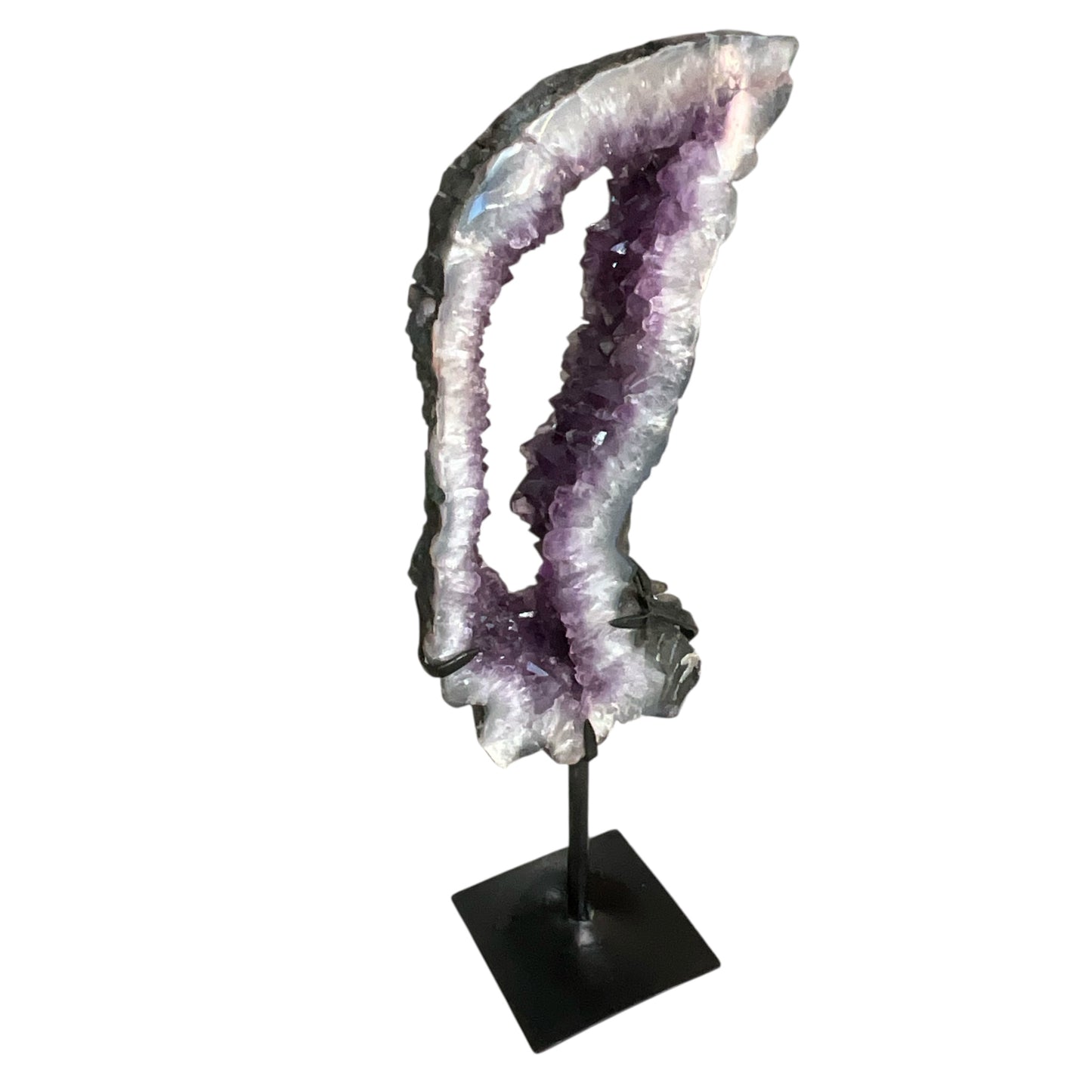 Cut-Out Amethyst Crystal Geode on Metal Stand