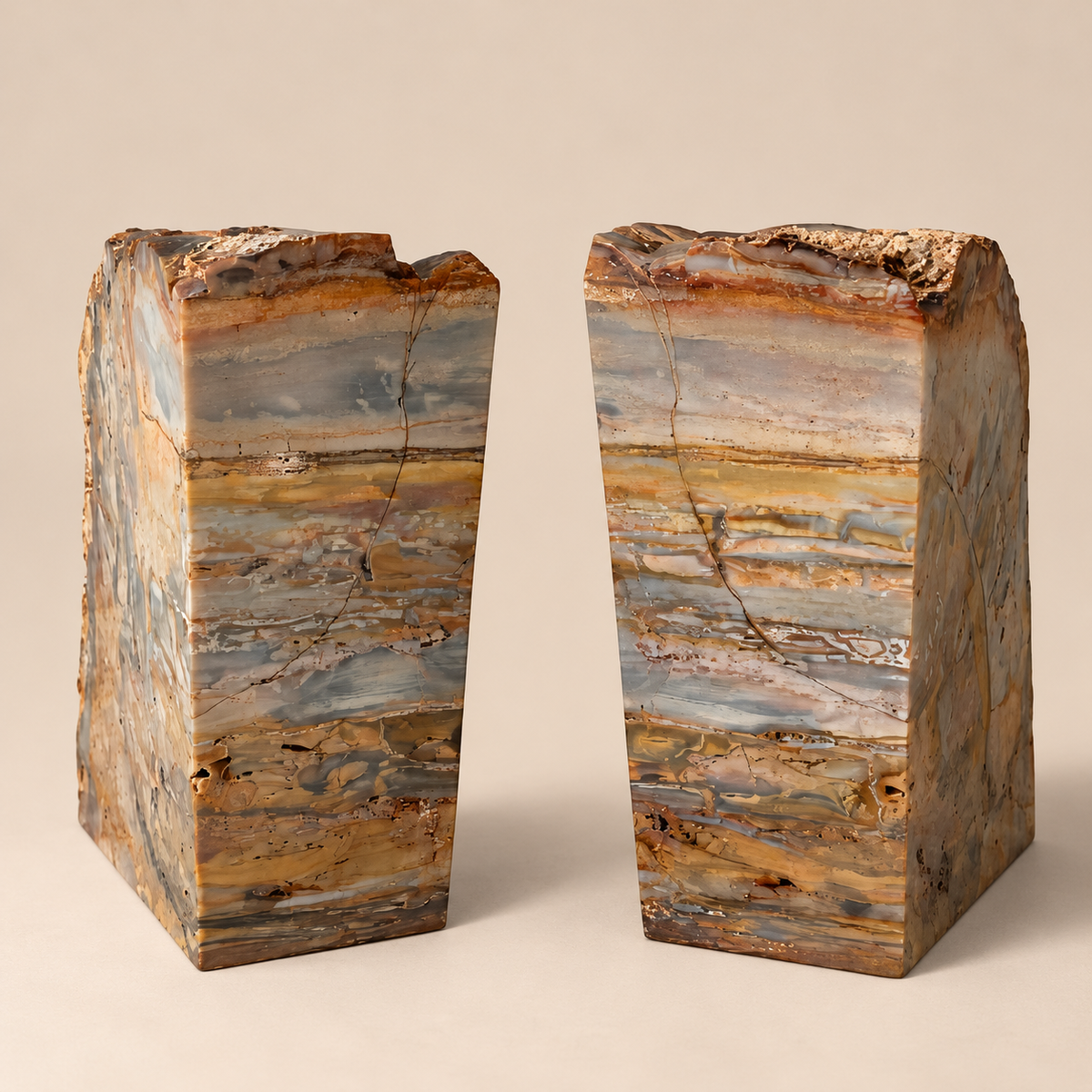 Hand Polished Petrified Wood Book Ends